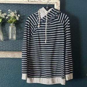 AMPERSAND AVE Navy and White Striped Hoodie
